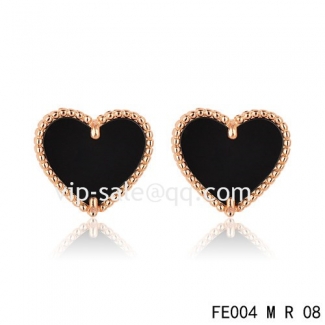 Cheap Van Cleef & Arpels Sweet Alhambra Heart Earrings Pink Gold,Onyx
